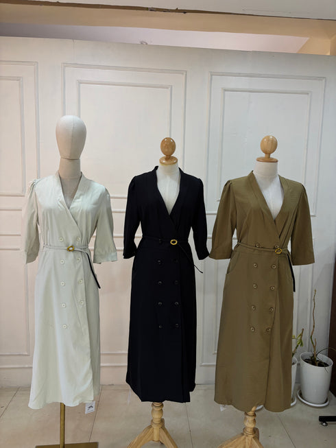 Women Elegant Double Breasted Blazer Long Dress With Waist Belty